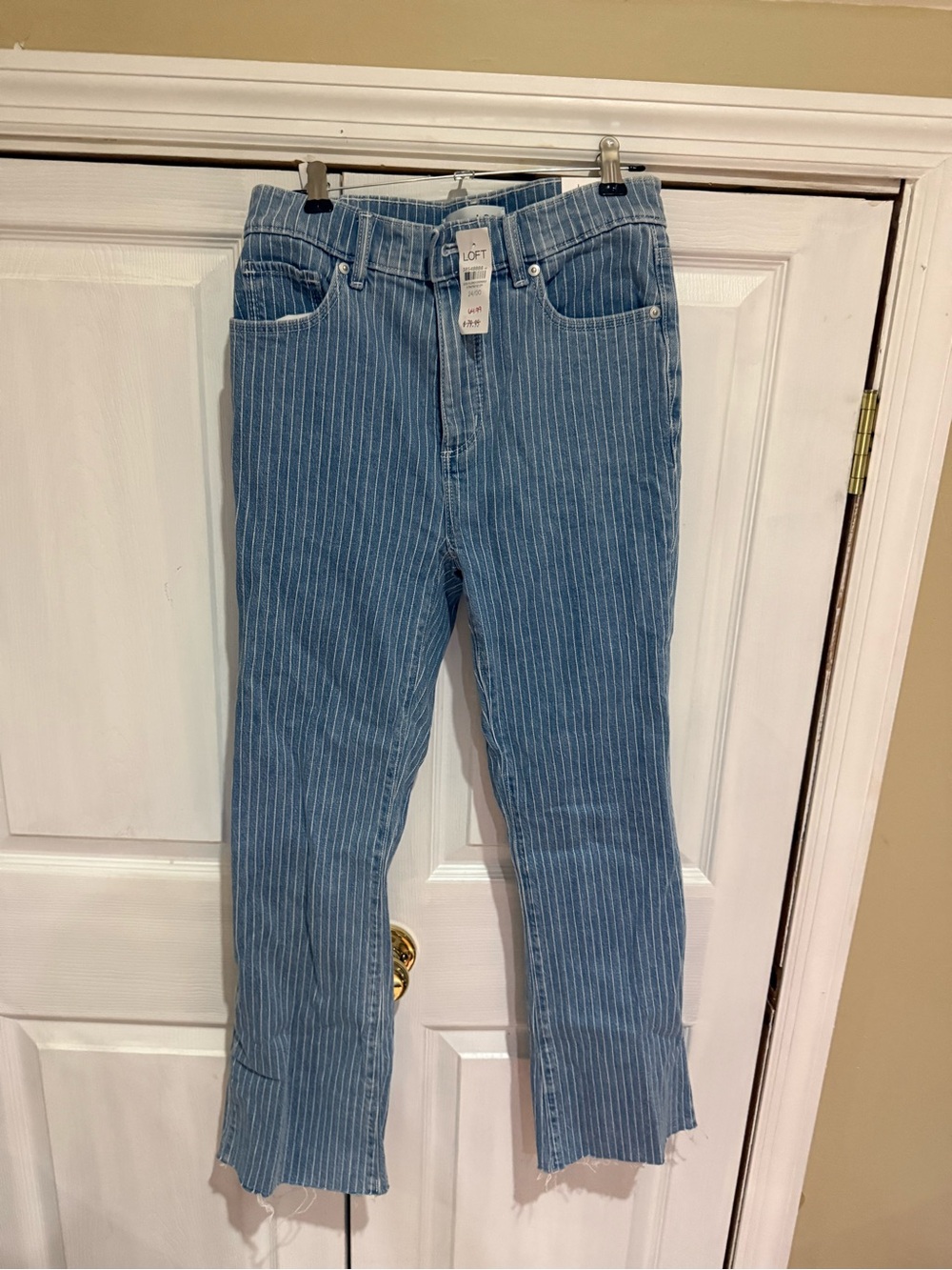 LOFT Light Blue Pinstripe Straight-Leg Jeans